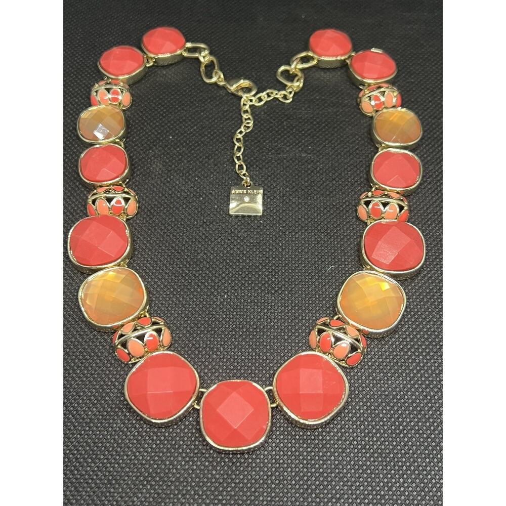 Anne Klein Coral Stone Collar Statement Necklace Chunky Sparkle Workwear